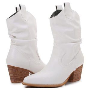 Wooden Heel Western Long Boots "WHITE"